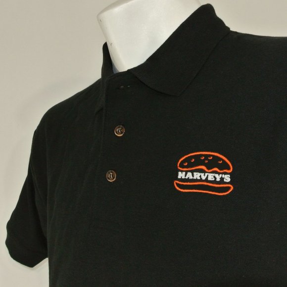 HARVEY'S Hamburgers Employee Uniform Polo Shirt Black NEW Size M Medium - Picture 2 of 6